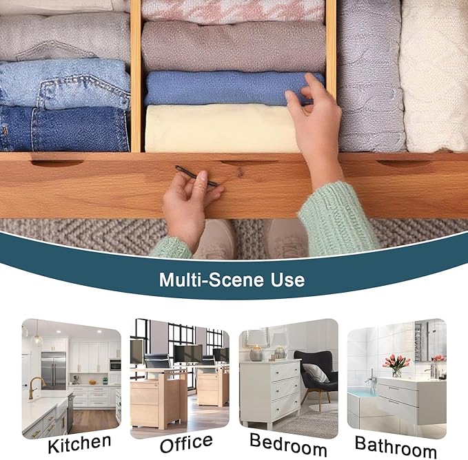 Lzerking Dresser Drawer Organizers 4.65" High, Adjustable from 12-17.5" Bamboo Deep Drawer Dividers, Expandable Organization for Clothes, Dressers, Bedroom, Kitchen Storage