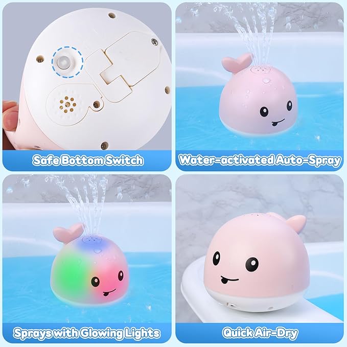 Baby Bath Toys for Kids Ages 1-3, Easter Basket Stuffers for 1 2 3 Year Girl, Whale Bath Toy Sprinkler Light up Bath Toys for Babies 6-12 Months, Toddler Bathtub Toys Newborn Baby Birthday Gifts