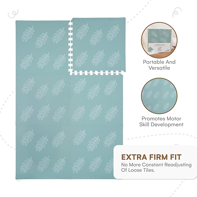 Childlike Behavior Baby Play Mat - Extra Large, Foam Play Mat with Soft Interlocking Floor Tiles 72x48 Inches - Baby Floormat for Infants, Toddlers and Kids (Leaves)