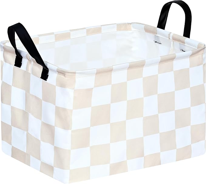 MAIZMZ Beige Check Storage Basket Baby Toys Organizer Bins Decorative Gifts Bakset Waterproof Nursery Hamper Women Storage Cube Kids Laundry Basket for Home/Dorm/Kitchen/Pet/Office/Closet/Shelf/