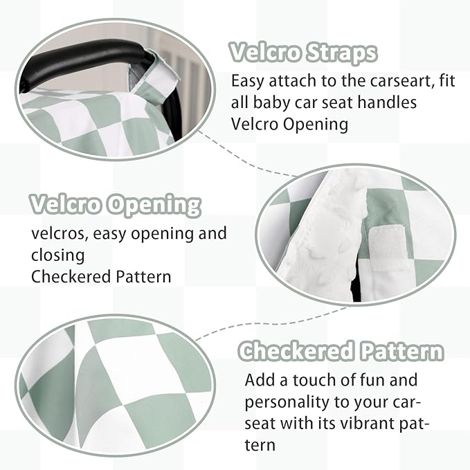 DILIMI Baby Car Seat Cover, Minky Warm Winter Car Seat Covers for Babies, Peekaboo Opening Infant Car Seat Cover, Nursing Cover Carseat Canopy, Green Checkered