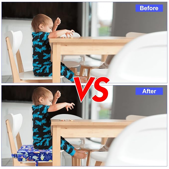Toddler Booster Seat for Kitchen Chair Dining Table, Washable Thick Strong Support Portable Booster Chair for Toddlers Eating, Easy Cleaning Booster Seat Cushion Detachable with Adjustable Straps