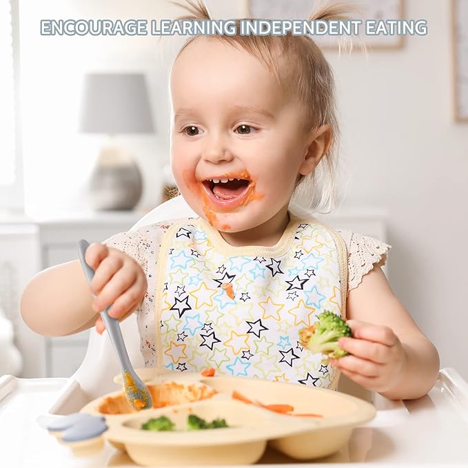 Silicone Baby Feeding Spoons, First Stage Baby Infant Spoons, Soft-Tip Easy on Gums I Training Spoon Self Feeding, Dishwasher & Boil-proof, 6 Pack