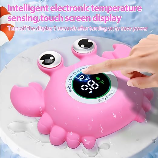Baby Bath Thermometer,Baby Bath,Newborn Swimming Safety Toy,Bathtub Water Thermometer,Large Eyed Crab Toy Floating Water Temperature Gauge Baby Temperature Warning,Girl Baby Pink