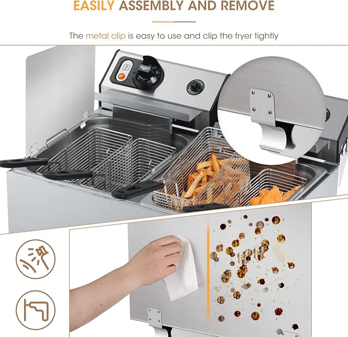 Stainless Steel Commercial Deep Fryer Splash Guard 20-1/2" W X 18" H Side Splash Universal fit clips stop oil from splattering, pack of 2