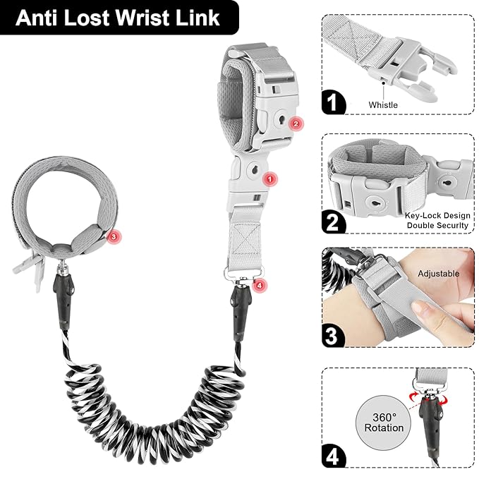 Accmor Toddler Waist Leash Belt, Reflective Anti Lost Wrist Link, Anti Lost Waist Band Child Leash with Lock for Kids, Child Walking Harness Wristband Rope Tether Leashes for Outdoor Travel (Black)