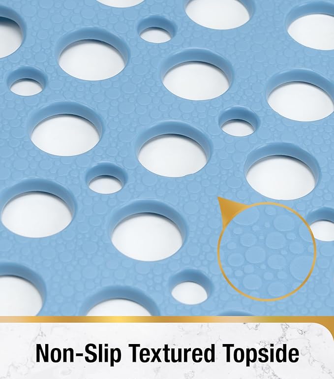 HITSLAM Bathtub Mat Non Slip, Soft TPE Bath Mat for Tub, Efficient Drainage Bathroom Shower Mat with Suction Cups, Bath Tub Mat, Easy to Clean, 28 x 15 Inch, Blue