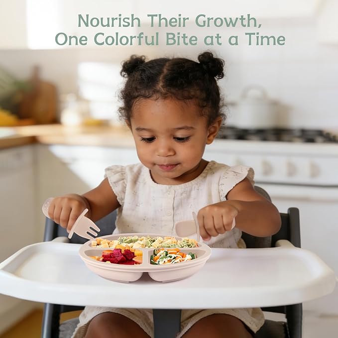 Eascrozn Toddler Plates, 3 Pack Divided Baby Plates with Suction, Food Grade Silicone Baby Led Weaning Supplies, BPA Free, Non-Slip, Microwave and Dishwasher Safe