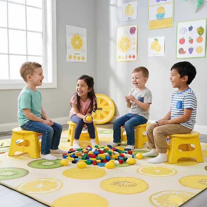 ACSTEP Folding Step Stool 9 Inch, Sturdy Collapsible Step Stool Foldable Up to 265 lb for Kids Toddlers & Adults, Non Slip Foot Stools with Handle for Kitchen, Bathroom, Bedroom, Outdoor, Lemon Yellow