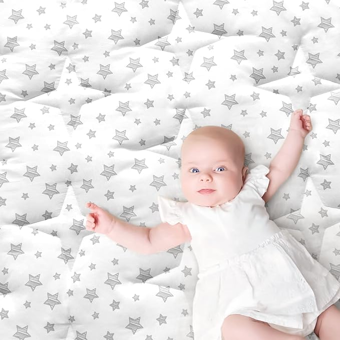 Baby Play Mat 50" X 50" Playpen Mat Fit for TODALE and Dripex Baby Playpen, One-Piece Crawling Mat Non Slip Padded Baby Playmat for Floor 50x50 Inches White Star