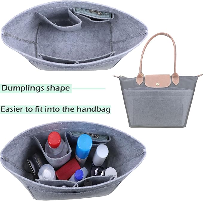 Lckaey Purse Organizer Insert for longchamp Le Pliage Neo(Large) Handbags Insert Organizer 1012French grey-L