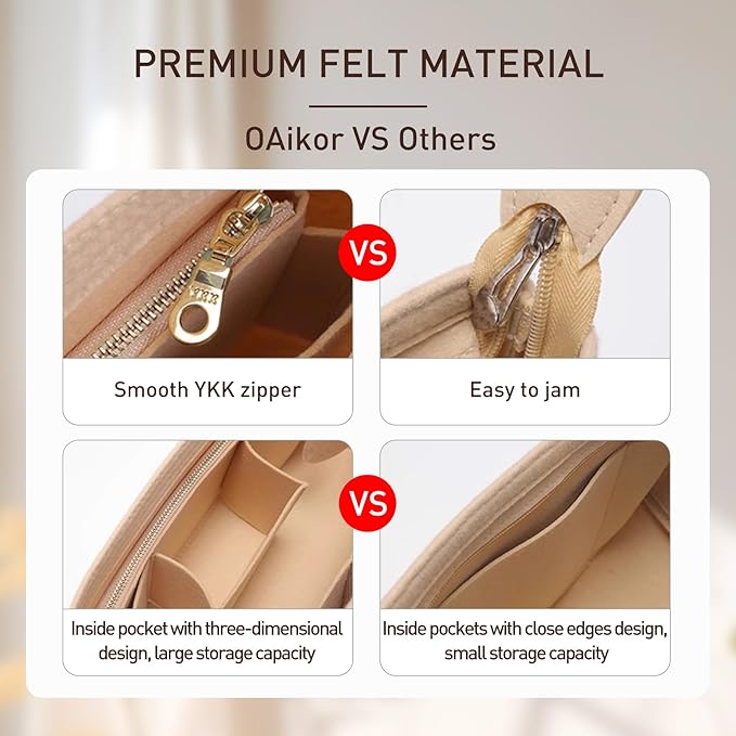 Tote Bag Organizer Insert with Base Shaper,Felt Purse Organizer Insert Compatible with lv Neverfull MM Organizer,C.oach City 33, Speedy 30 and More, Purse Divider for Bags,Beige/L