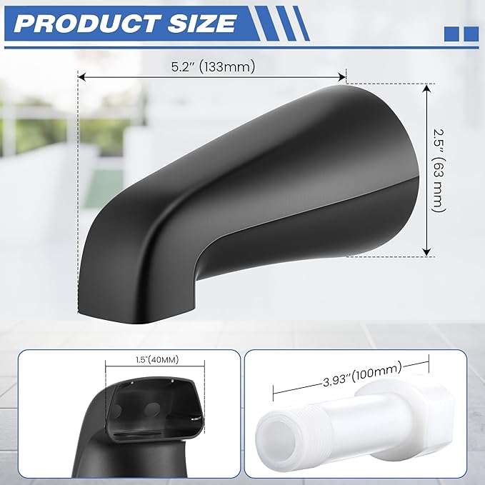 Dreyoo Tub Spout (Universal Fits 1/2" Copper Pipe, 1/2" IPS and 3/4" IPS), Bathroom Bathtub Faucet with Adapters and Hex Wrench(Matte Black,Without Diverter)