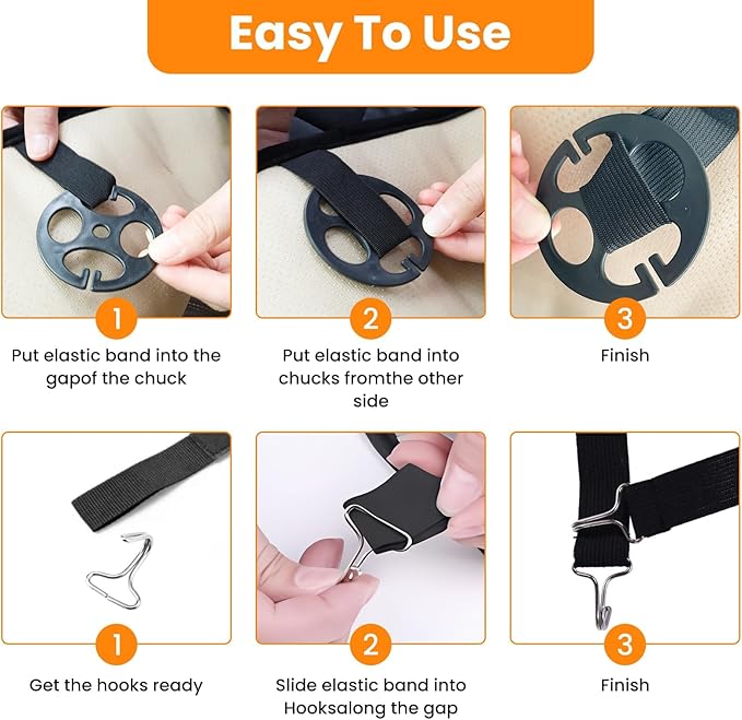 Aifeier ET 40Pcs Car Seat Cover Plum Plate Metal Hooks, 20 Pcs Plastic Car Seat Cover Chucks and 20 Pcs Metal Hooks Locking Clip, Card Fixed Fastener Buckle Replacement Accessories（Black