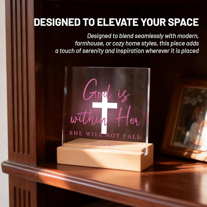 Christian Gifts for Women, Pink Inspirational Acrylic Christian Decor for Women - Christmas Gifts for Friends, Sister, Mom - Religious Room Decor for Home, Office, Dorm