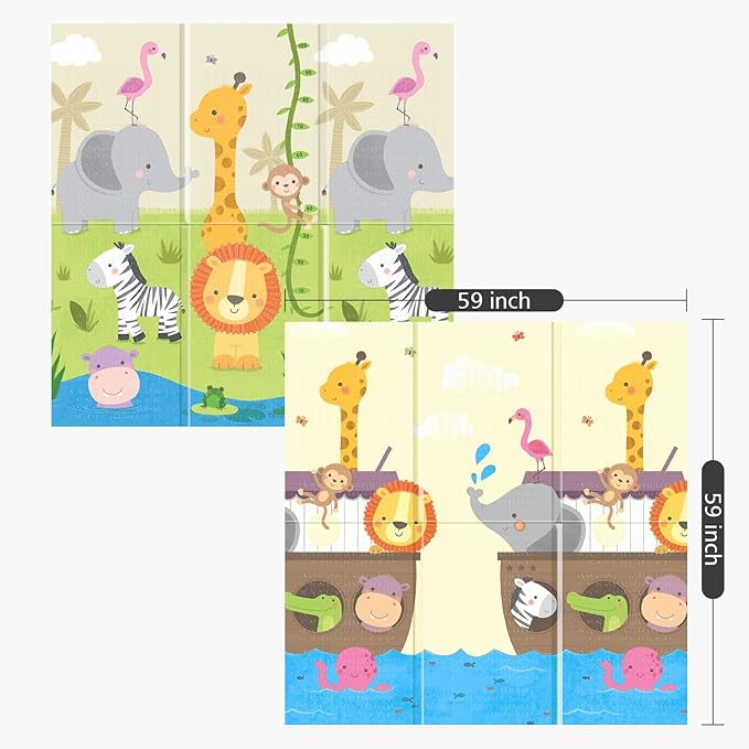 UANLAUO Baby Play Mat 59" x 59" Playmat for Infants - XPE Foam Floor Mats Foldable Design for Toddlers, Waterproof Infant Crawling Mats for Indoor/Outdoor, Thick Kids Mat for Babies 6-12 Months