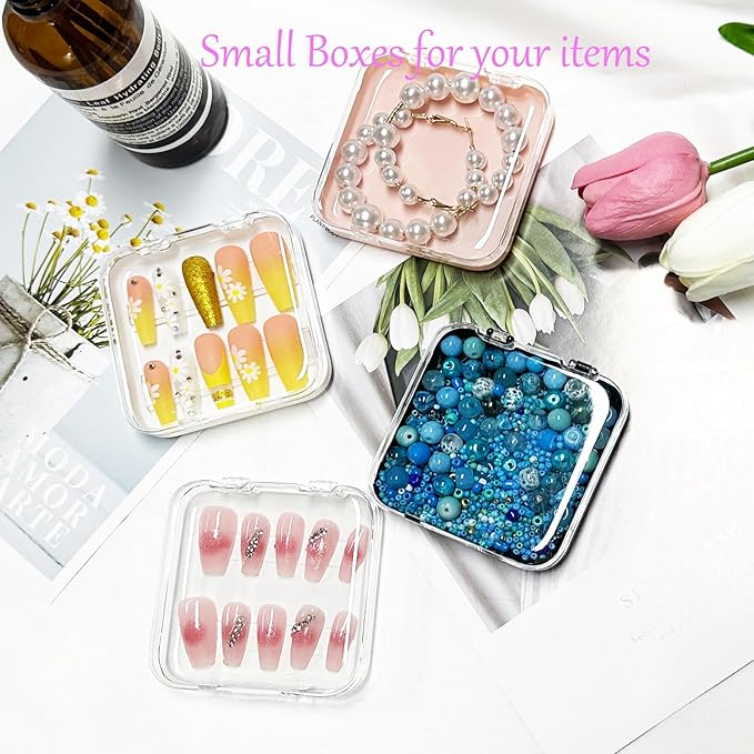 12 Piece Press On Nail Storage Box with 60 Pcs Double Sided Tape - Acrylic Fake Nail Display Box for Home Salon Use