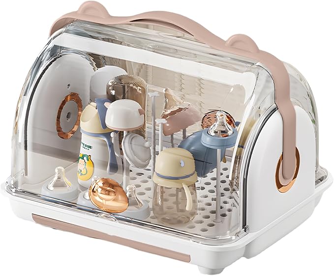 QDTTSRY Baby Bottle Drying Rack Storage, Nursing Bottle Storage Box Organizer with Cover, Portable Kitchen Cabinet Organizer, Durable countertop Dryer (Orange)