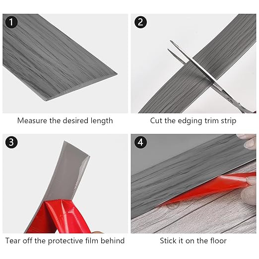 Vinyl Floor Transition Strip, Self Adhesive Floor Cover Strips PVC Laminate Threshold Strip Bar Flat Divider Strip for Joining Floor Gaps, Doorways Threshold, Carpet, 2" Wide (Gray Wood Grain, 10Ft)
