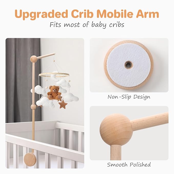 Baby Crib Mobile Arm, NICEMER Wooden Mobile Arm for Crib, 31 Inches Mobile Hanger for Crib Baby Boy & Girl Nursery Decor