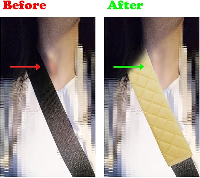 Car Seat Belt Cover Pad, 5 Pack, Seatbelt Covers for Car Accessories, Soft Material, Car Seat Strap Pads, Beige 10.63 inches, Universal Fit for All Vehicles, Comfort for neck shoulders (5-Beige)
