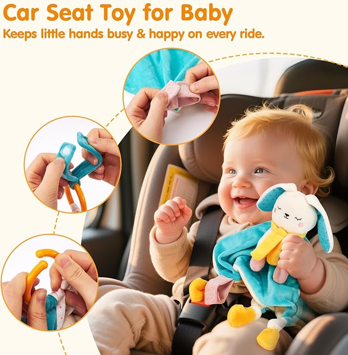 hahaland Baby Lovey Security Blanket, Plush Hanging Sensory Toy with Teether, Rattle & Crinkle for Infant 0-3-6-12 Months, Christmas Set for Boys Girls Snuggle & Play