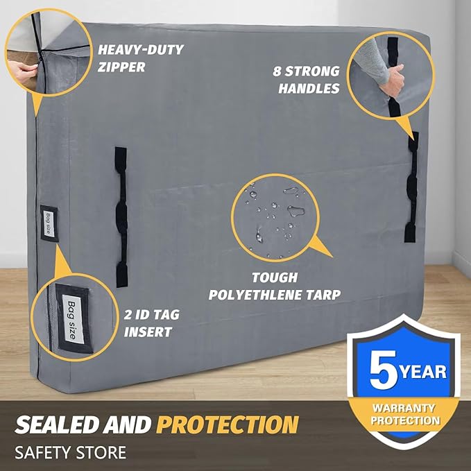 Mattress Bags for Moving and Storage, BETU Waterproof Mattress Protector Twin XL Mattress Cover with 8 Heavy Duty Handles and Zipper Extra Thick Moving Supplies for Dorm Reusable (82x42x13.5 Grey)