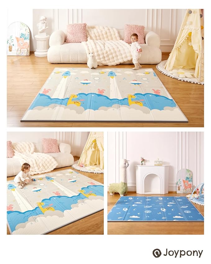 Baby Play Mat 79" X 71", Extra Large Foldable Play Mats for Babies and Toddlers, Waterproof Anti-Slip Portable Foam Floor Mat for Tummy Time with Travel Bag Indoor Outdoor