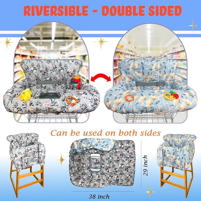 Shopping Cart Cover for Baby and Toddler, Waterproof Grocery Cart and High Chair Cover, Soft Padded Cart Cover for Babies, Universal Fit for Costco, Target and Restaurant High Chairs