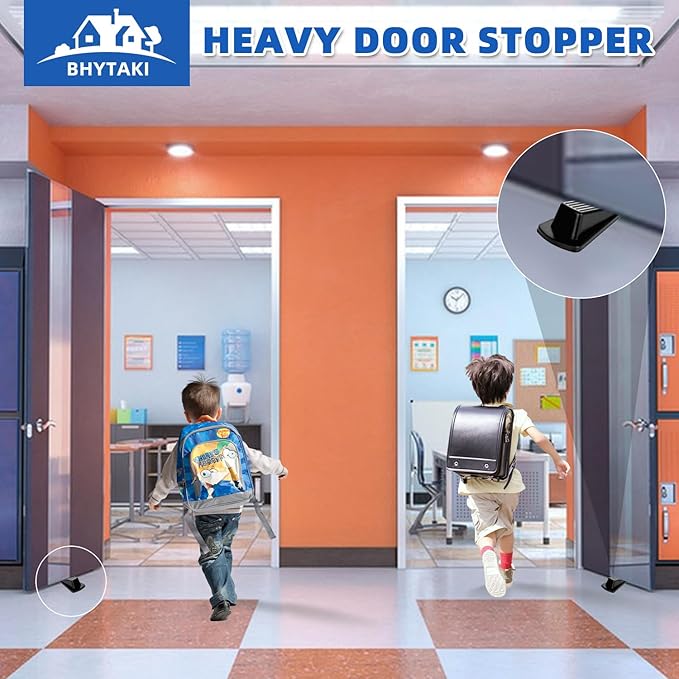 Door Stoppers for Bottom of Door on Floor, Premium Rubber Stoppers Wedge, Door Stops for Carpet Heavy Duty, Door Stoppers for Bottom of on Tile, Concrete, Wooden Floor, Door Gaps (Black, 2 Pack)