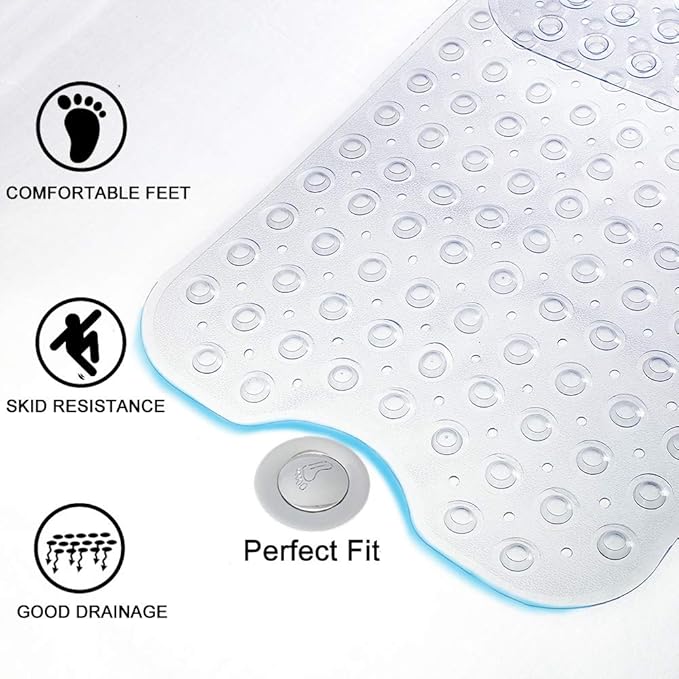 Tree Bud Bathtub Mats for Shower Tub Non-Slip Bath Mat 39 x 16 Inch Extra Long Shower Mat, Bath Tub Mat for Bathroom with Machine Washable, BPA Free for Kids (Clear)