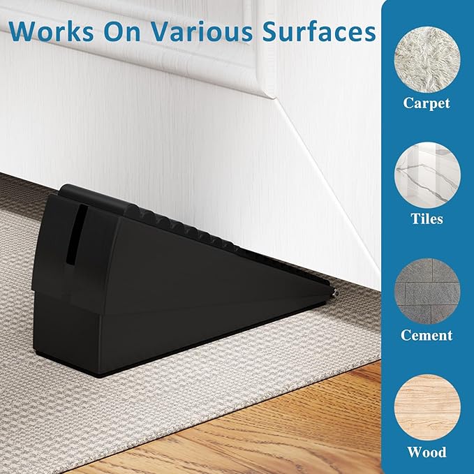 2 Pack Heavy Duty Door Stopper, Adjustable Spring Large Stopper, 3 Inches High Tall Wedge Stoppers for Bottom of Door, Door Stop Suits Any Heavy Door, Black
