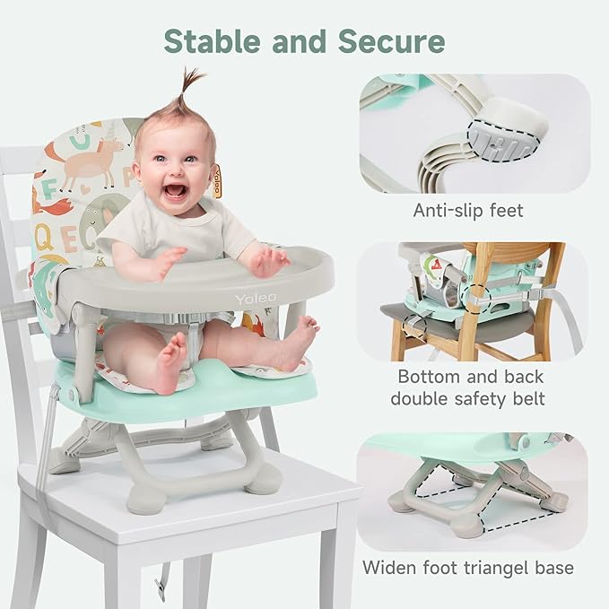 YOLEO Baby High Chair Booster Seat for Dining Table, Foldable High Chairs with Adjustable Heights, Travel Booster Seat with Removable Tray