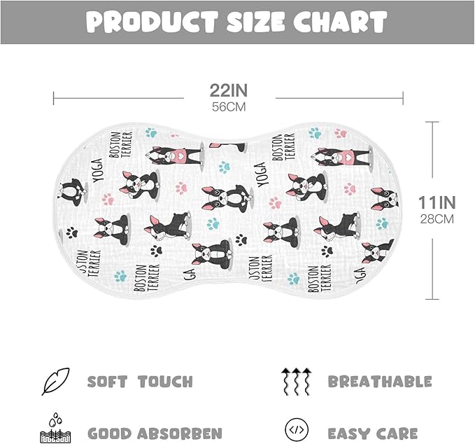 Qinllo 2 Pack Muslin Burp Cloths Dogs Yoga White Cotton Baby Burp Cloths Absorbent Burping Cloth Soft Spit Up Rags for Newborn Baby Boys Girls 22x11 Inch