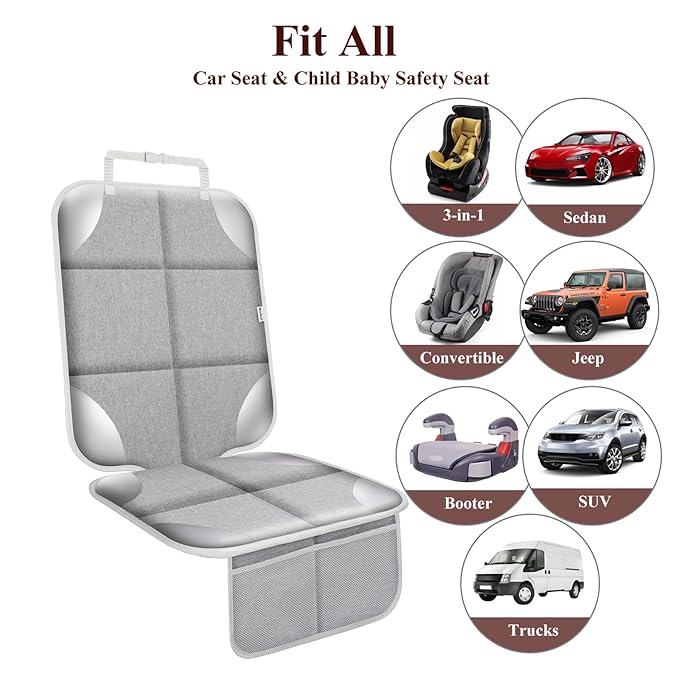 Meolsaek Car Seat Protector for Child, 600d Fabric Waterproof Car Seat Cover with Non-Slip Backing, Under Baby Car Seat from Permanent Pressure Marks