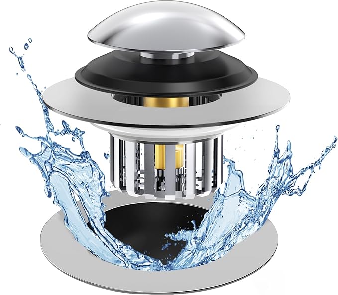 Universal Tub Stopper Bathtub Drain, Drain Hair Catcher and Cover, Pop Up Tub Stopper Bathtub Drain Plug Cover Replaces Bath Tub Lift and Turn, Tip-Toe and Trip Lever Bathtub Drains (Silver)