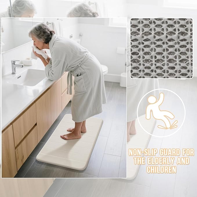 Yimobra Large Bath Mat 36"x24", Super Soft Quick Dry Memory Foam Bathroom Rug, Water Absorbent, Non Slip Backing Machine Washable for Tub Shower, Thick Comfort Support, Cream