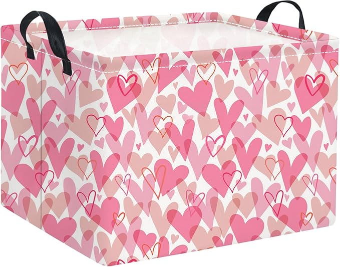 TIBAOLOVER Rectangular Valentines Basket for Women Girls Storage Bin Organizer Box Shelf Room Decor(Romantic Hearts)