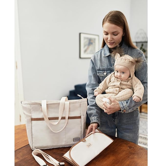 AIITA Diaper Bag Tote,Baby Diaper Bags,Convertible Diaper Bag Backpack,Crossbody Tote Bag for Women,Stylish Shoulder Bag with Changing Pad,Baby Registry, Work Tote,Travel Gym Bag,White