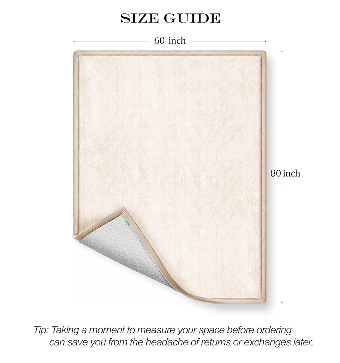 AEOCOO 60x80 Thick Baby Play Mat for Floor, 1.3" Memory Foam Infant Tummy Time Mat, Extra Large Soft Nursery Rug for Babies & Toddler, Anti-Slip Cushioned Crawling Rug for Living Room, Beige