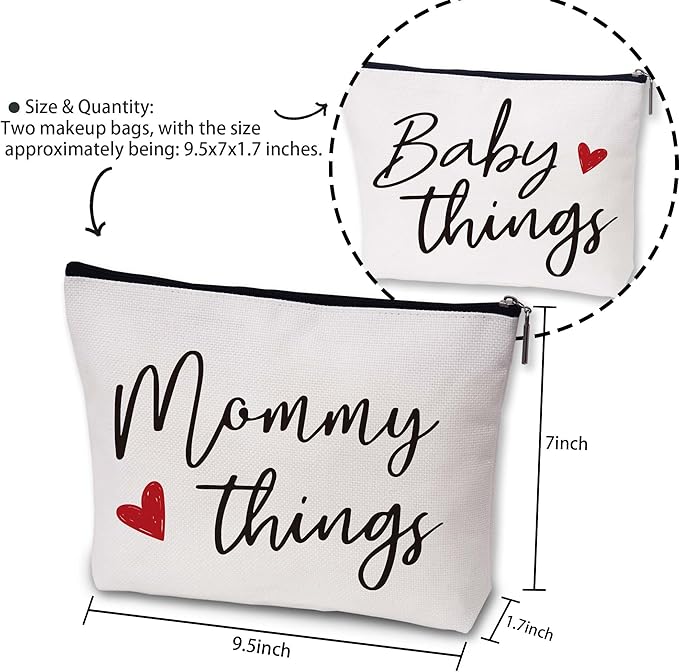 Best Expecting Mom Gifts,Mommy And Baby Canvas Pouch Set,New Mother Keepsake For New Mothers And Expecting Moms,Modern Neutral Cosmetic And Accessory Bags,Matching Travel Cases,Set of 2