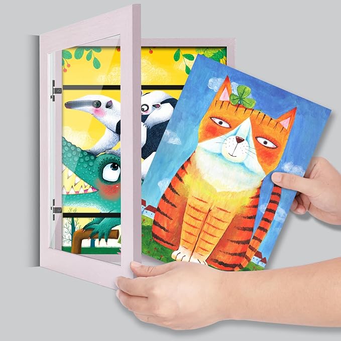 [2-Pack] Kids Art Frames, 8.5x11 Front Opening Kids Artwork Frames Changeable, Pale Pink Artwork Display Storage Frame for Wall, Holds 50 Pcs, for 3D Picture, Crafts, Children Drawing, Hanging Art,