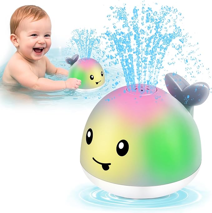 Light Up Whale Bath Toys Sprinkler for Babies 6-12 12-18 Months, Kids Ages 1-3 2-4, Baby Infant Toddler Pool Water Fountain Bathtub Toys for 1 Year Old Boys Girls Easter Basket Stuffers Gifts