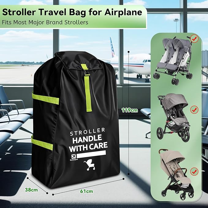 Upgrade Stroller Bag for Airplane: 46" H x 24" W x 15" D Large Stroller Cover with Shoulder Handle for Air Travel, Travel Essentials for Single, Double, Jogging Stroller, Chicco, UPPAbaby, Evenflo