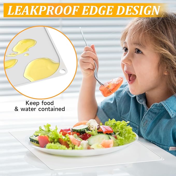 Silicone Placemats for Toddlers Baby,Food-Grade,Non-Slip,Dining,Heat Resistant Silicone Mat,Small Baking Mat,Kitchen Counter Mat,Dishwasher Safe (15.7x11.8inch-4pack, Translucent)