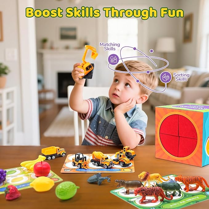 JoyCat Sorting Toys for Toddlers – Sensory Play Box with 48 Sorting Objects, Montessori Preschool Learning Toy to Support Early Cognitive & Speech Development for Ages 2–5