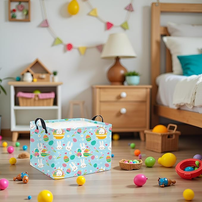 TIBAOLOVER Rectangular Flower Easter Basket for Kids - Baby Storage Bin and Organizer, Shelf, Book Basket, Room Decor