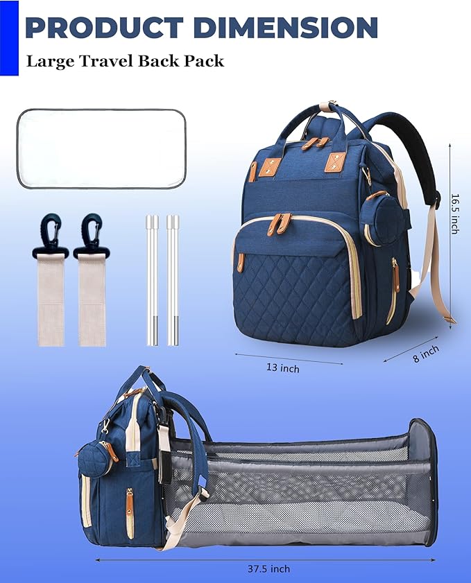 Lamroro Diaper Bag with Changing Station, Waterproof 3 in 1 Baby Diaper Backpack with Foldable Changing Pad, Large Travel Back Pack for Baby Girl Boy, Baby essentials, Blue