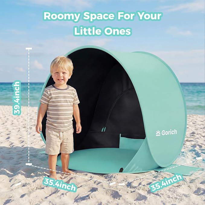 Gorich Pop Up Baby Beach Tent with UPF50+ UV Protection, Portable Toddler Sun Shelter with Mesh Ventilation, Lightweight & Foldable Play Shade Tent for Beach, Park & Backyard