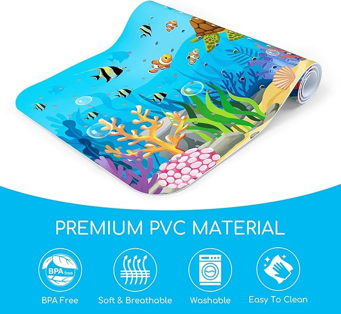 Omedecal Baby Bath Mat for Tub, Non Slip Kids Bath Shower Mat, 40 X 16 Inch Large Bathtub Mat with Drain Holes and Suction Cups for Toddlers, Machine Washable and Waterproof (Turtle)